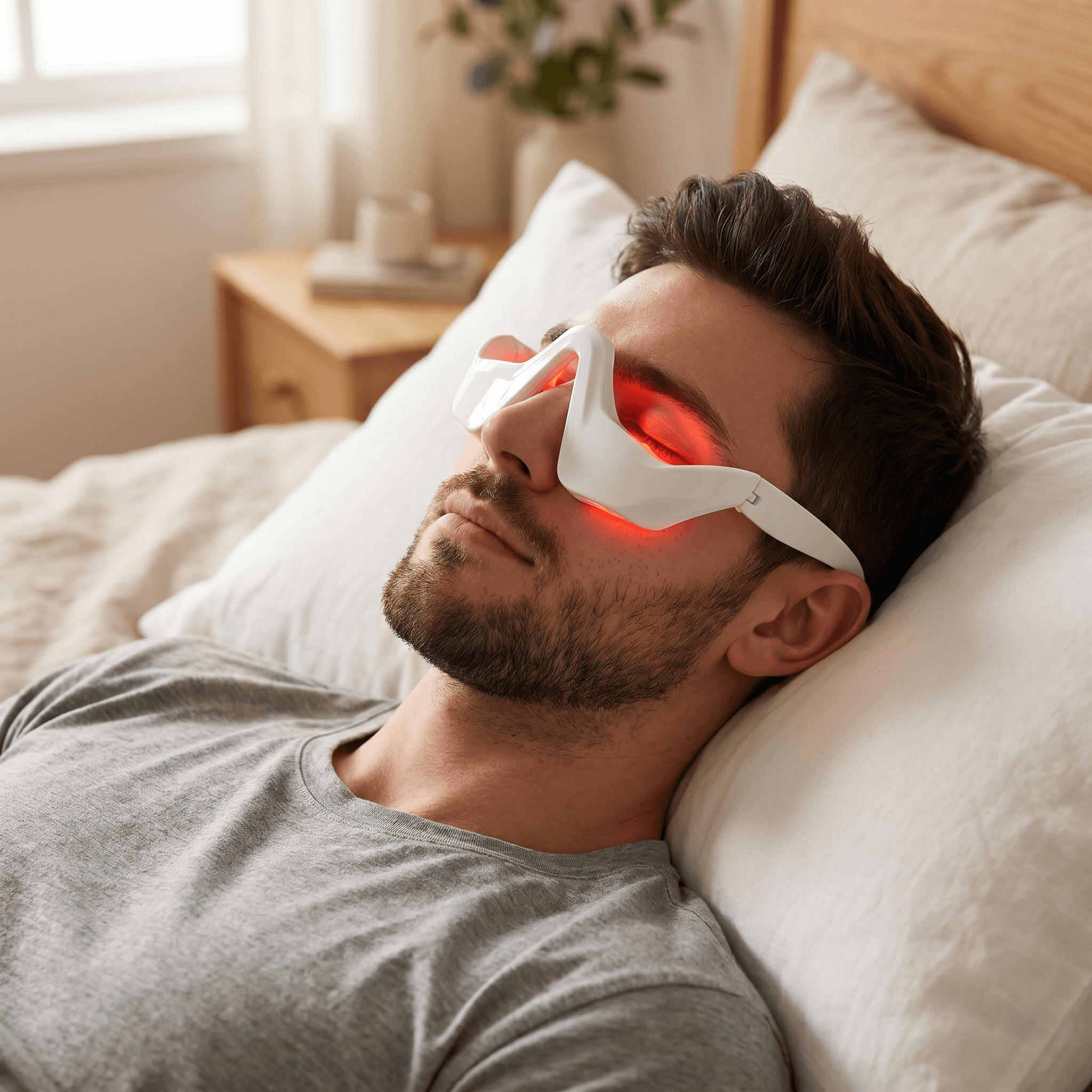Young man relaxing with EyeRevive in his bedroom