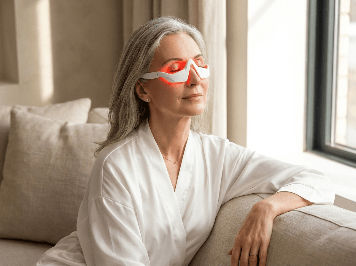 Woman using EyeRevive in her living room